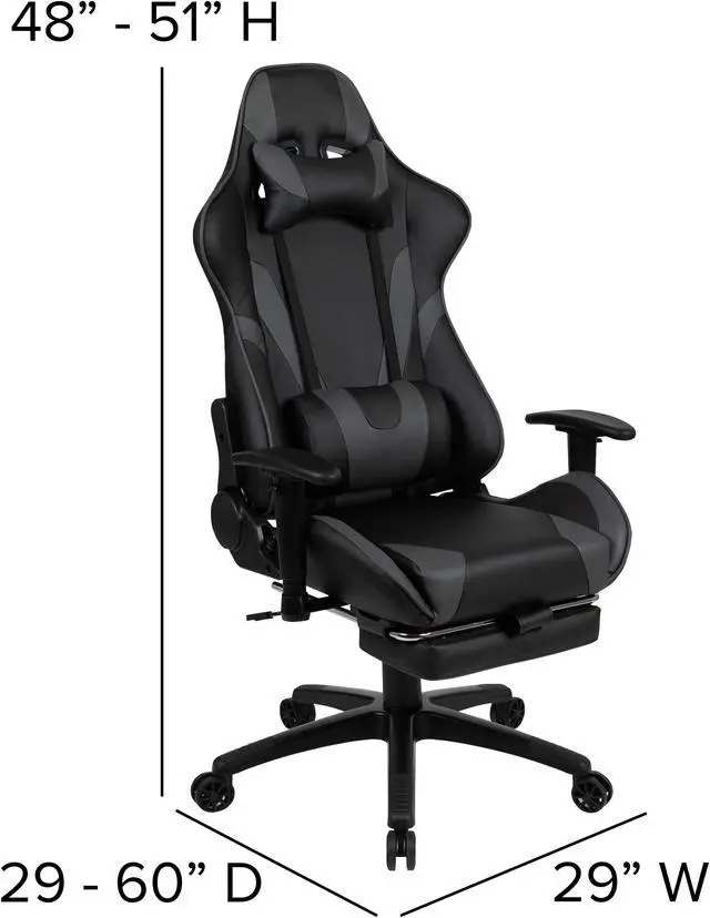 Alt view image 6 of 20 - Red Gaming Desk with Cup Holder/Headphone Hook & Gray Reclining Gaming Chair with Footrest