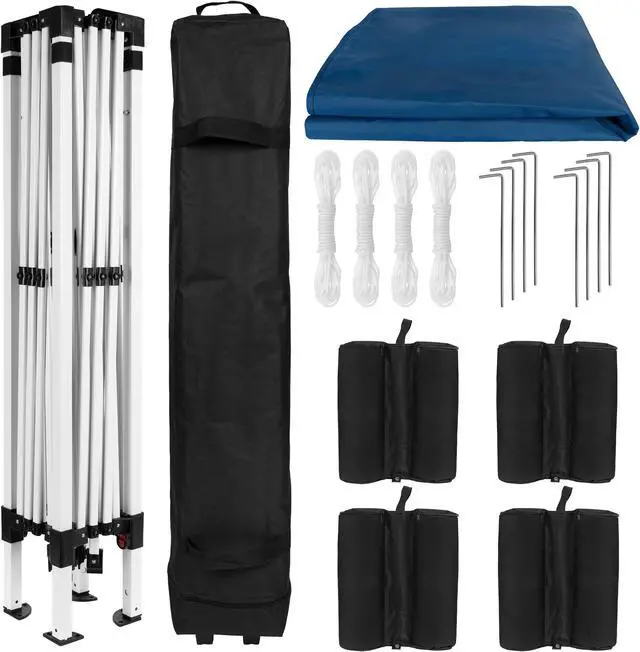 Alt view image 7 of 20 - 10'x10' Blue Pop Up Event Straight Leg Canopy Tent with Sandbags and Wheeled Case