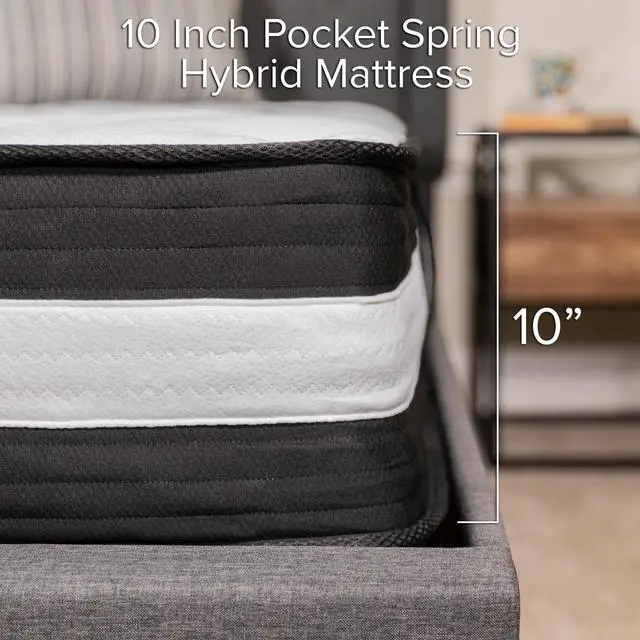Alt view image 4 of 17 - Capri Comfortable Sleep 10 Inch CertiPUR-US Certified Hybrid Pocket Spring Mattress, King Mattress in a Box