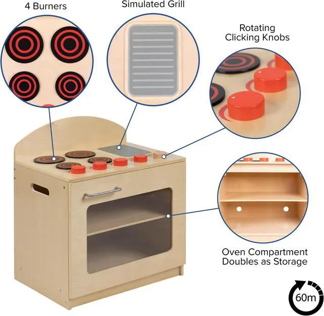 Alt view image 5 of 19 - Children's Wooden Kitchen Stove for Commercial or Home Use - Safe, Kid Friendly Design
