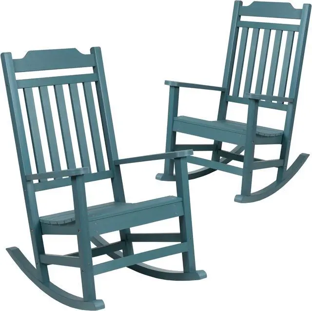 Alt view image 10 of 19 - Flash Furniture Set of 2 Winston Teal Faux Wood All-Weather Rocking Chair for Indoor and Outdoor