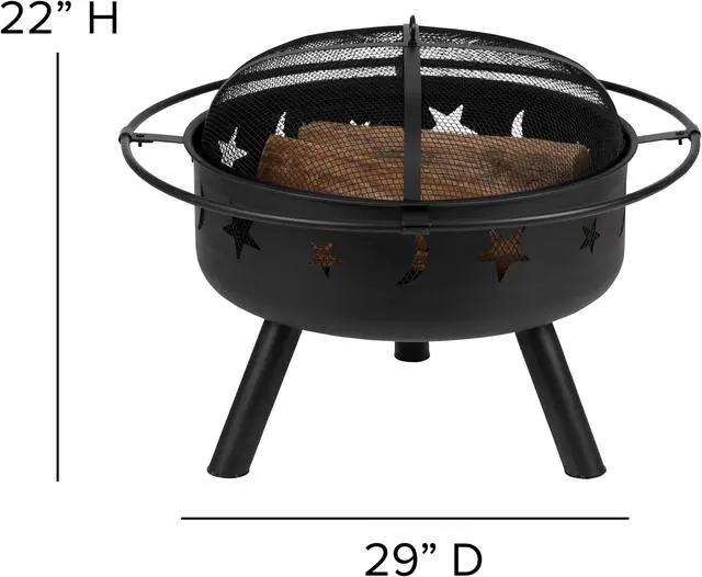 Alt view image 5 of 20 - 29" Round Wood Burning Firepit with Mesh Spark Screen