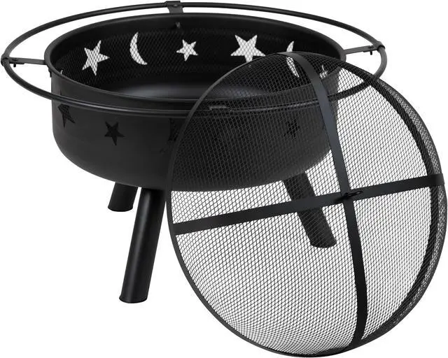Alt view image 2 of 20 - 29" Round Wood Burning Firepit with Mesh Spark Screen