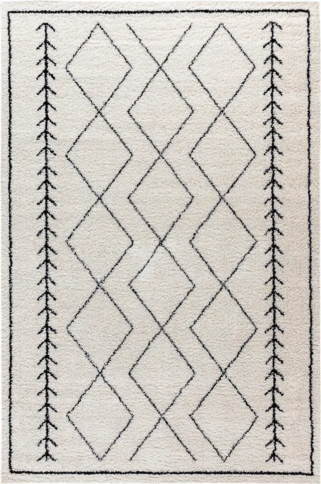 Alt view image 2 of 14 - Geometric Style Bohemian Shag Area Rug - 5' x 7' - Ivory