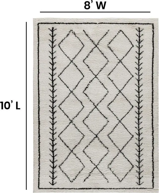 Alt view image 4 of 14 - Geometric Style Bohemian Shag Area Rug - 8' x 10' - Ivory