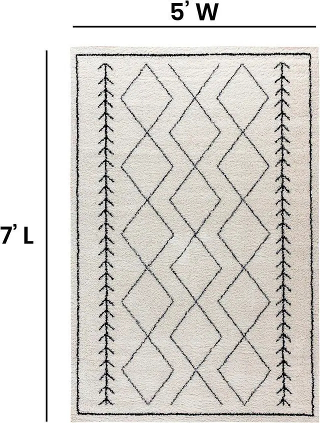 Alt view image 4 of 14 - Geometric Style Bohemian Shag Area Rug - 5' x 7' - Ivory