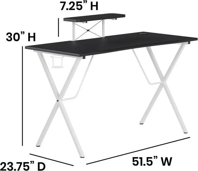 Alt view image 5 of 20 - Black Gaming Desk and White Frame with Cup Holder, Headphone Hook, and Monitor/Smartphone Stand
