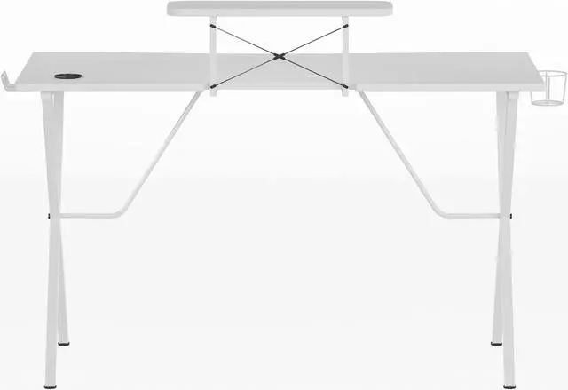 Alt view image 6 of 20 - White Gaming Desk with Cup Holder, Headphone Hook, and Monitor/Smartphone Stand