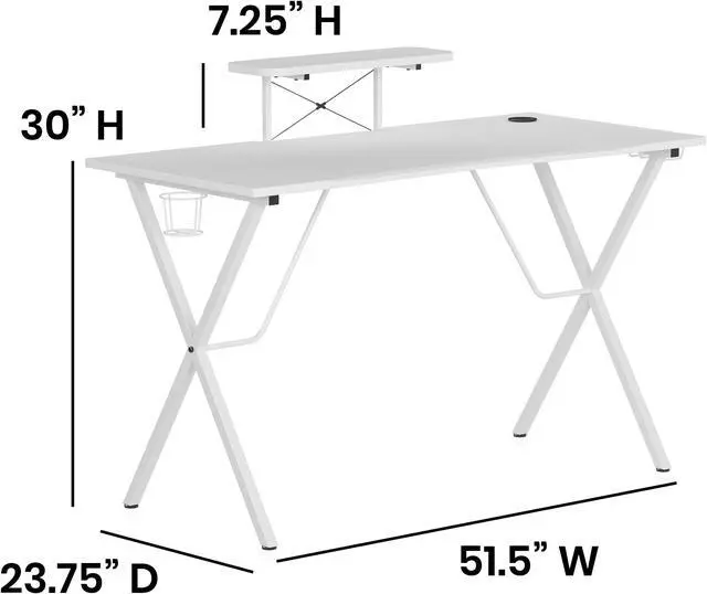Alt view image 5 of 20 - White Gaming Desk with Cup Holder, Headphone Hook, and Monitor/Smartphone Stand