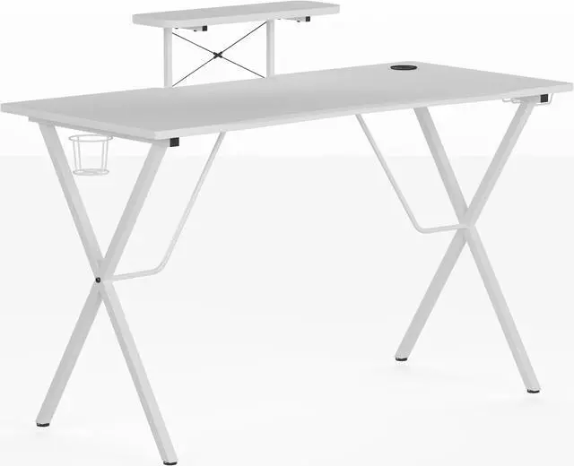 Alt view image 2 of 20 - White Gaming Desk with Cup Holder, Headphone Hook, and Monitor/Smartphone Stand