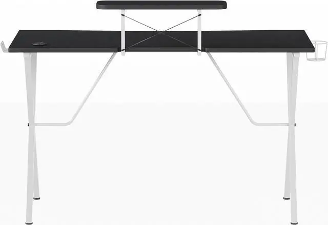Alt view image 6 of 20 - Black Gaming Desk and White Frame with Cup Holder, Headphone Hook, and Monitor/Smartphone Stand