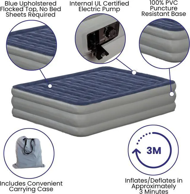 Alt view image 2 of 2 - 18 inch Air Mattress with ETL Certified Internal Electric Pump and Carrying Case - Queen