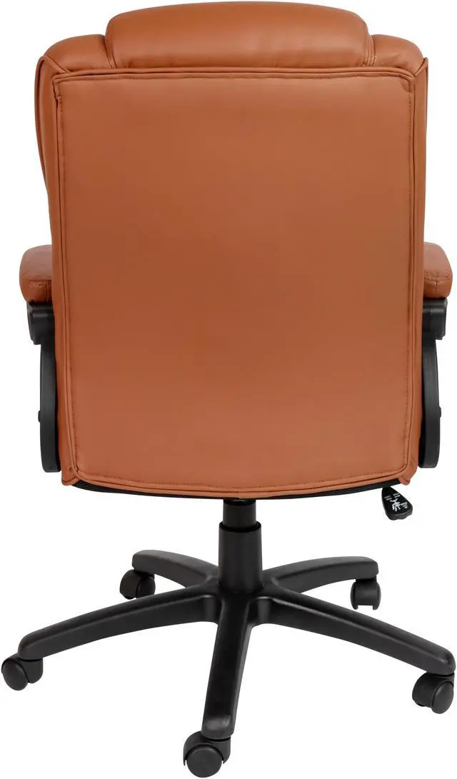 Alt view image 6 of 15 - Flash Fundamentals Big & Tall 400 lb. Rated Brown LeatherSoft Swivel Office Chair with Padded Arms, BIFMA Certified