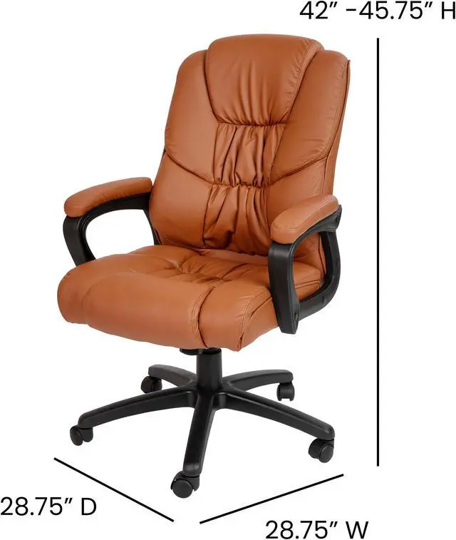 Alt view image 5 of 15 - Flash Fundamentals Big & Tall 400 lb. Rated Brown LeatherSoft Swivel Office Chair with Padded Arms, BIFMA Certified