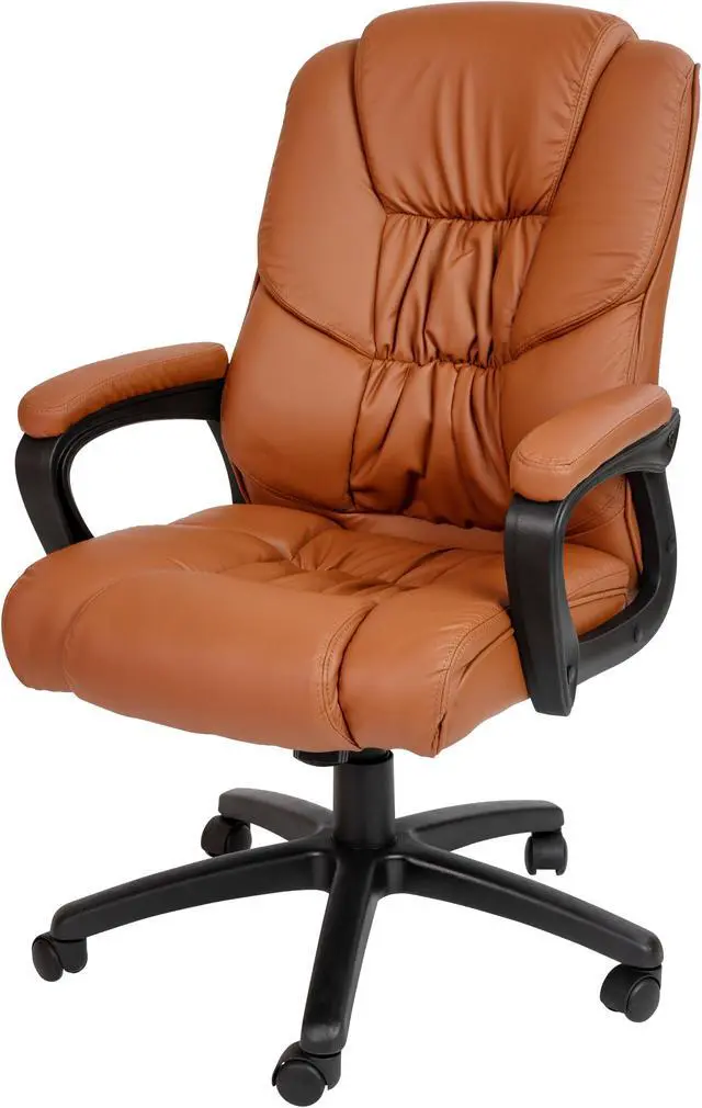 Alt view image 2 of 15 - Flash Fundamentals Big & Tall 400 lb. Rated Brown LeatherSoft Swivel Office Chair with Padded Arms, BIFMA Certified