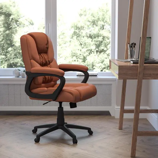 Main image of Flash Fundamentals Big & Tall 400 lb. Rated Brown LeatherSoft Swivel Office Chair with Padded Arms, BIFMA Certified