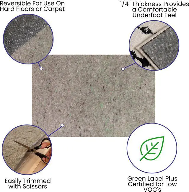 Alt view image 11 of 19 - Slide-Stop Multi-Surface Reversible Non-Slip Cushion Rug Pad, 1/4" Thick, Floor Protection, for 8'x10' Area Rug, Gray