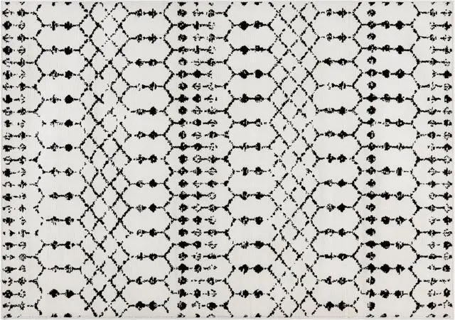 Alt view image 2 of 17 - Geometric Bohemian Low Pile Rug - 5' x 7' - Ivory/Black