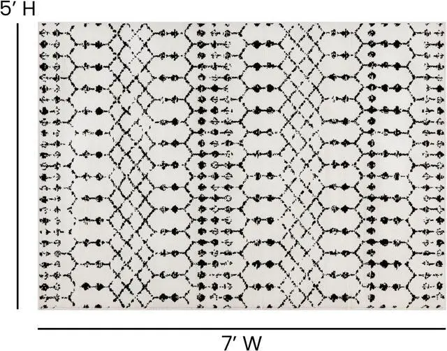 Alt view image 4 of 17 - Geometric Bohemian Low Pile Rug - 5' x 7' - Ivory/Black