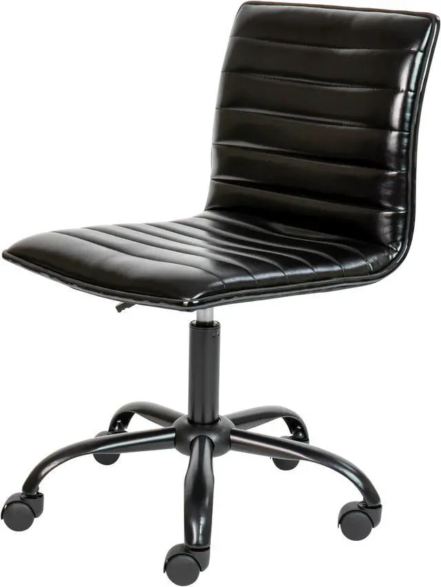 Alt view image 2 of 20 - Low Back Designer Armless Black Ribbed Swivel Task Office Chair with Black Frame and Base