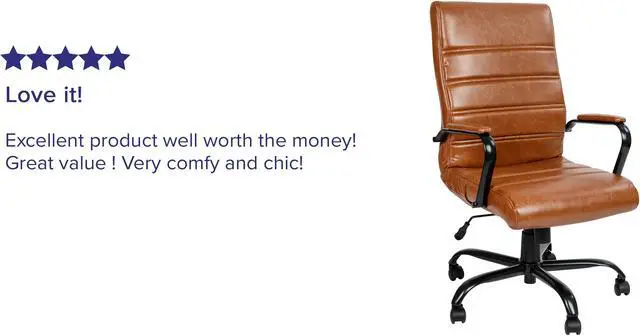 Alt view image 5 of 20 - High Back Brown LeatherSoft Executive Swivel Office Chair with Black Frame and Arms