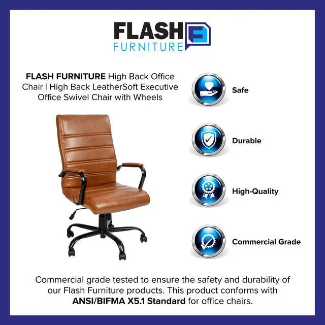 Alt view image 4 of 20 - High Back Brown LeatherSoft Executive Swivel Office Chair with Black Frame and Arms