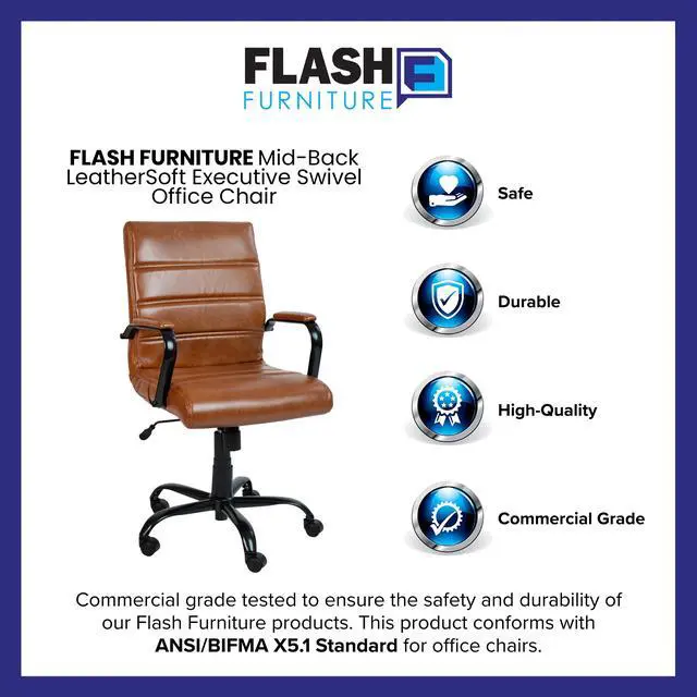 Alt view image 4 of 20 - Flash Furniture Whitney Ergonomic LeatherSoft Swivel Mid-Back Executive Office Chair Brown/Black (GO2286MBRBK)