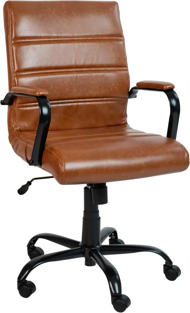 Alt view image 2 of 20 - Flash Furniture Whitney Ergonomic LeatherSoft Swivel Mid-Back Executive Office Chair Brown/Black (GO2286MBRBK)