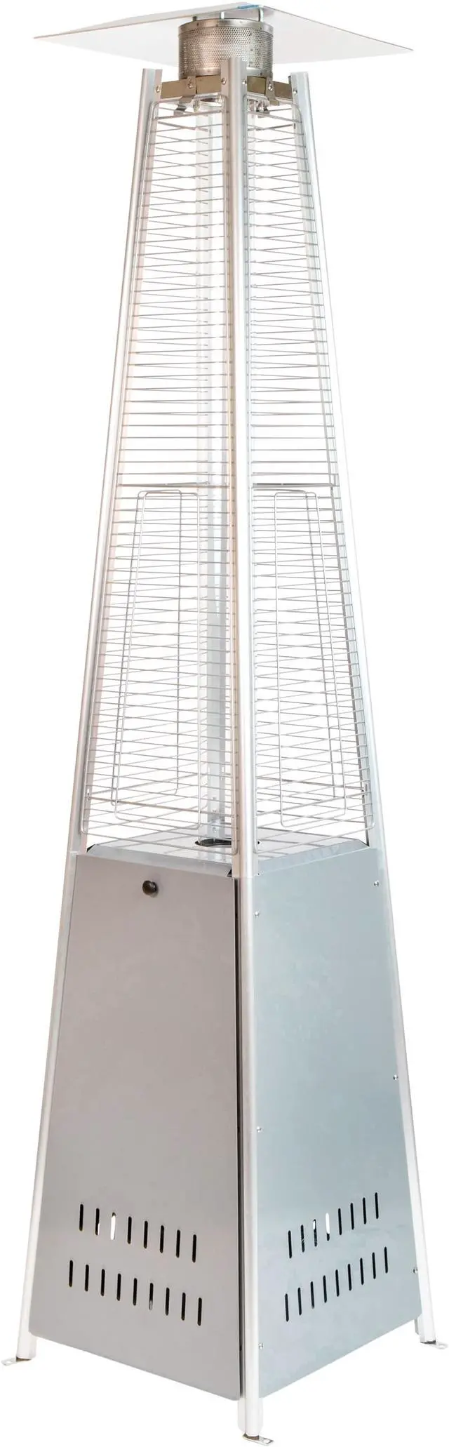 Alt view image 2 of 20 - Patio Outdoor Heating-Silver Stainless Steel Pyramid 42,000 BTU Propane Heater with Wheels for Commercial & Residential Use