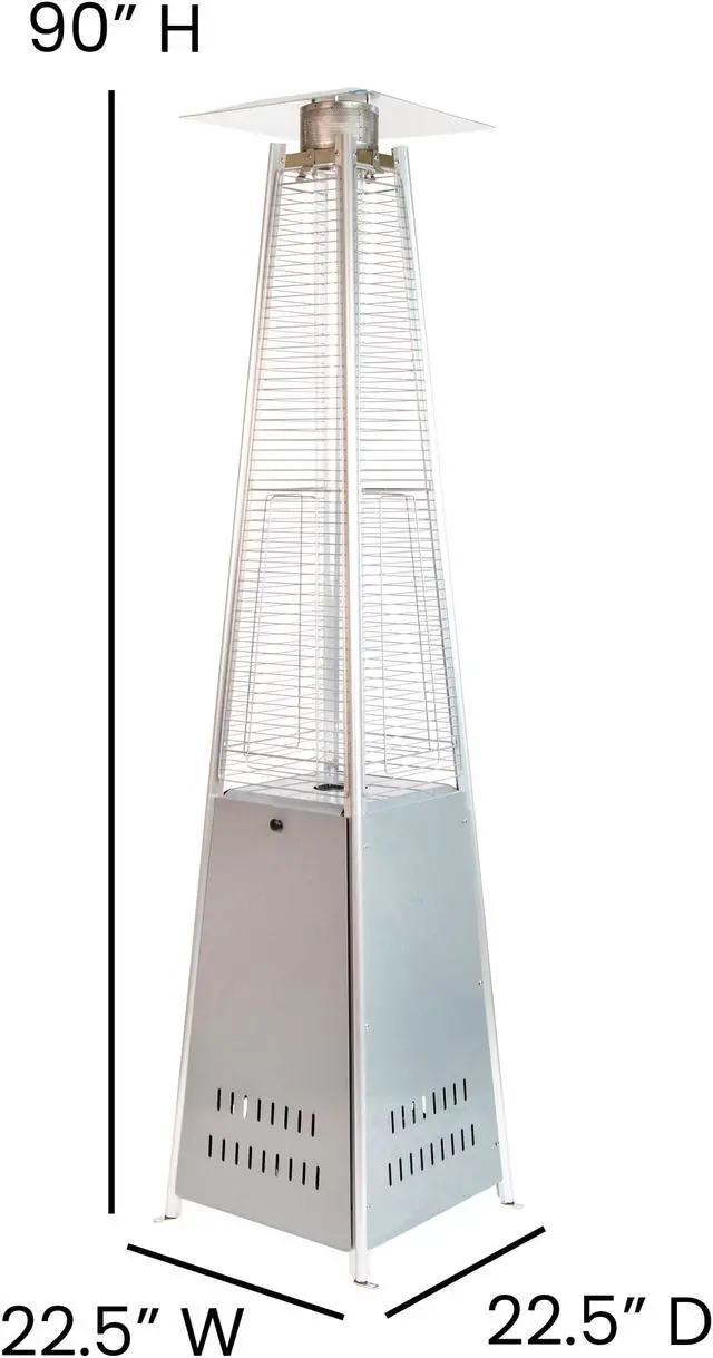 Alt view image 5 of 20 - Patio Outdoor Heating-Silver Stainless Steel Pyramid 42,000 BTU Propane Heater with Wheels for Commercial & Residential Use