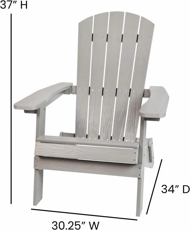 Alt view image 5 of 20 - Charlestown All-Weather Poly Resin Indoor/Outdoor Folding Adirondack Chair in Gray