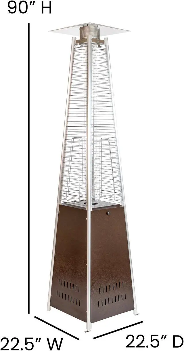 Alt view image 5 of 20 - Patio Outdoor Heating-Bronze Stainless Steel Pyramid 42,000 BTU Propane Heater with Wheels for Commercial & Residential Use