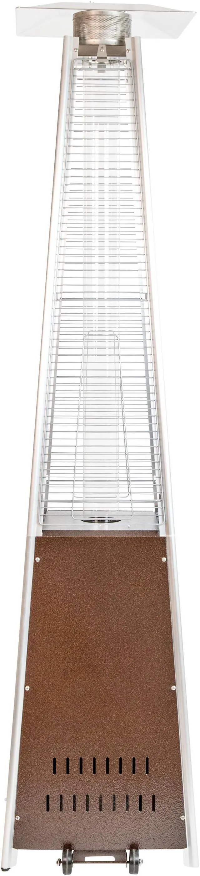 Alt view image 7 of 20 - Patio Outdoor Heating-Bronze Stainless Steel Pyramid 42,000 BTU Propane Heater with Wheels for Commercial & Residential Use