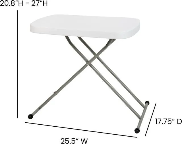 Alt view image 5 of 20 - 26 Inch Granite White Indoor/Outdoor Plastic Folding Table, Adjustable Height Commercial Grade Side Table, Laptop Table, TV Tray