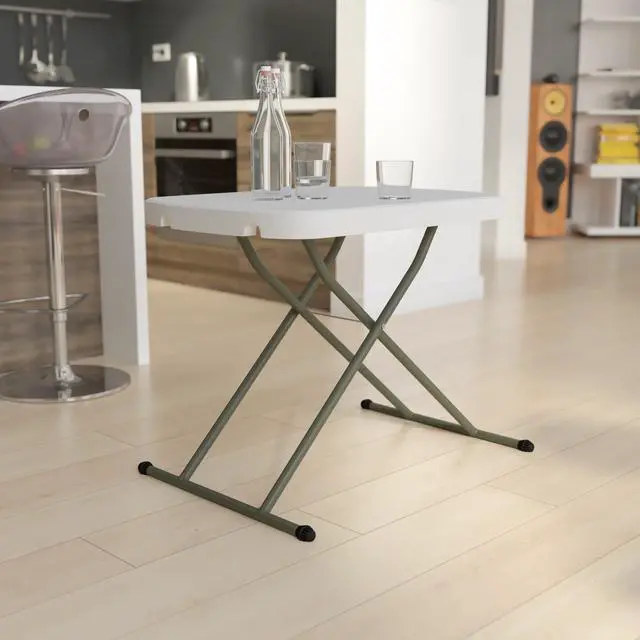 Alt view image 6 of 20 - 26 Inch Granite White Indoor/Outdoor Plastic Folding Table, Adjustable Height Commercial Grade Side Table, Laptop Table, TV Tray