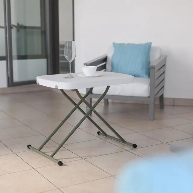 Alt view image 7 of 20 - 26 Inch Granite White Indoor/Outdoor Plastic Folding Table, Adjustable Height Commercial Grade Side Table, Laptop Table, TV Tray