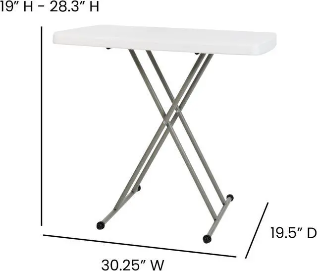 Alt view image 5 of 20 - 30 Inch Granite White Indoor/Outdoor Plastic Folding Table, Adjustable Height Commercial Grade Side Table, Laptop Table, TV Tray