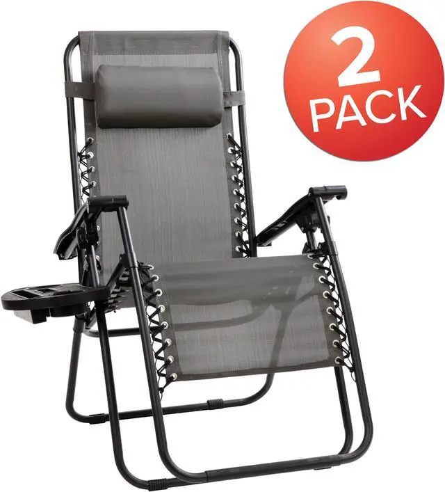 Alt view image 15 of 20 - Flash Furniture Celestial Folding Reclining Lounge Chair with Pillow and Cup Holder Tray Gray 2/Pack (2GM103122SSGR)