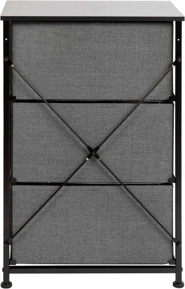 Alt view image 6 of 20 - 3 Drawer Wood Top Black Cast Iron Frame Vertical Storage Dresser with Dark Gray Easy Pull Fabric Drawers