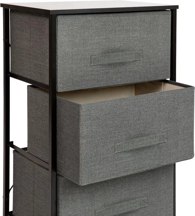 Alt view image 7 of 20 - 3 Drawer Wood Top Black Cast Iron Frame Vertical Storage Dresser with Dark Gray Easy Pull Fabric Drawers