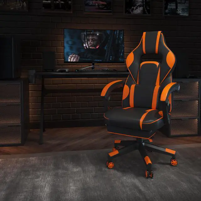 Main image of Flash Furniture X40 Ergonomic LeatherSoft Swivel Gaming Massaging Chair Black/Orange (CH00288OR)
