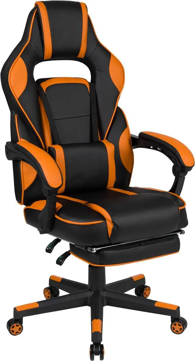 Alt view image 2 of 20 - Flash Furniture X40 Ergonomic LeatherSoft Swivel Gaming Massaging Chair Black/Orange (CH00288OR)