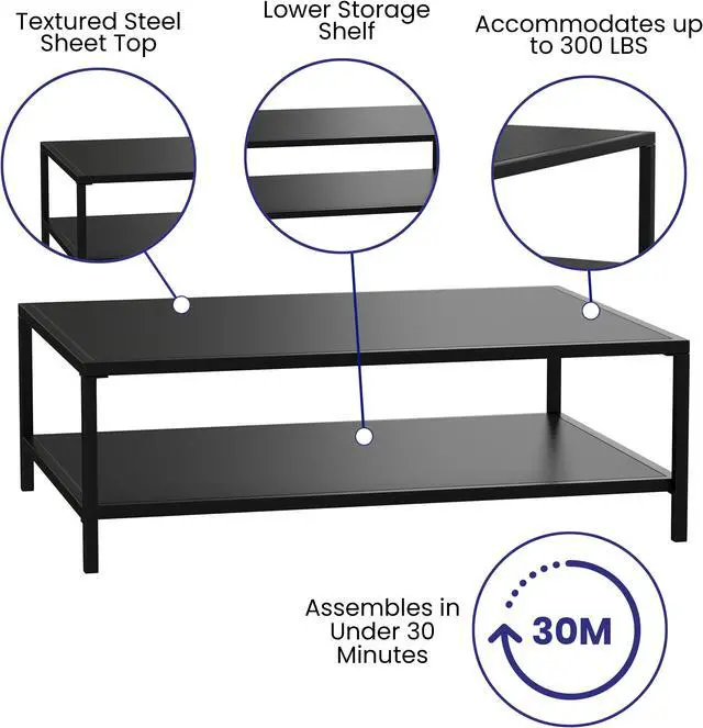 Alt view image 4 of 20 - Flash Furniture Brock Commercial Grade 2-Tier Outdoor Patio Coffee Table (XUT6R60USO2TBK)
