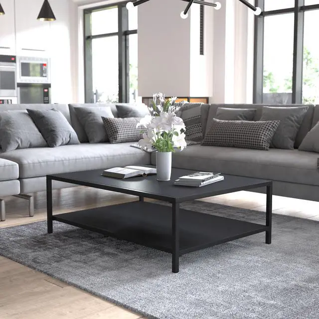 Alt view image 9 of 20 - Flash Furniture Brock Commercial Grade 2-Tier Outdoor Patio Coffee Table (XUT6R60USO2TBK)