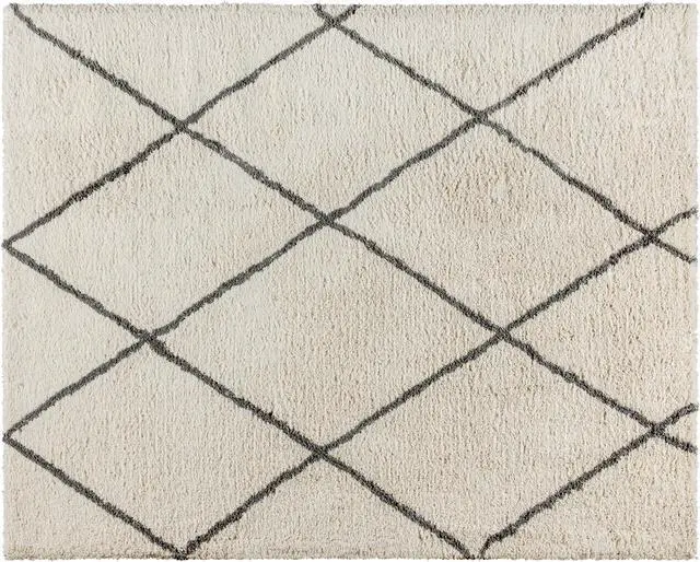 Alt view image 3 of 17 - Shag Style Diamond Trellis Area Rug - 8' x 10' - Ivory/Gray Polyester (PET)