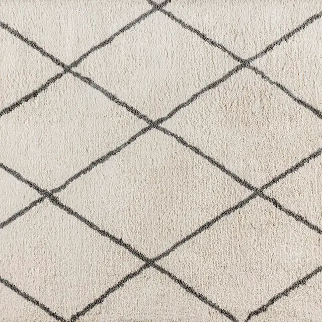 Alt view image 7 of 17 - Shag Style Diamond Trellis Area Rug - 8' x 10' - Ivory/Gray Polyester (PET)