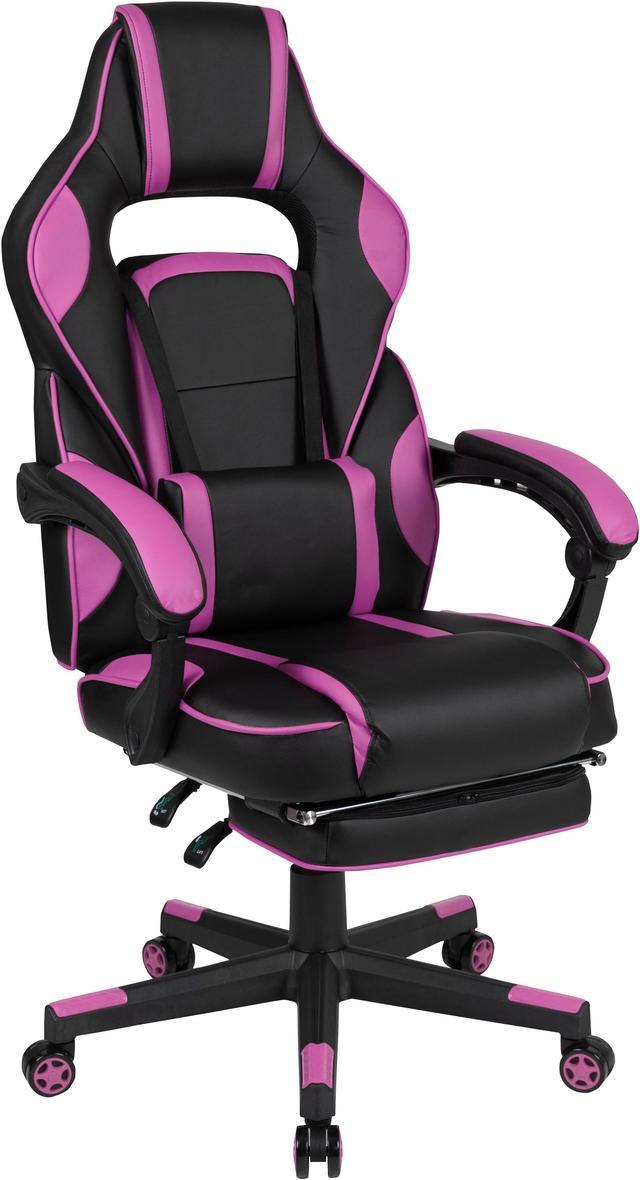 Alt view image 2 of 20 - Flash Furniture X40 Ergonomic LeatherSoft Swivel Gaming Massaging Chair Black/Purple (CH00288PR)