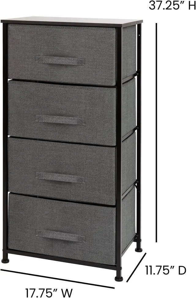 Alt view image 5 of 20 - 4 Drawer Wood Top Black Cast Iron Frame Vertical Storage Dresser with Dark Gray Easy Pull Fabric Drawers
