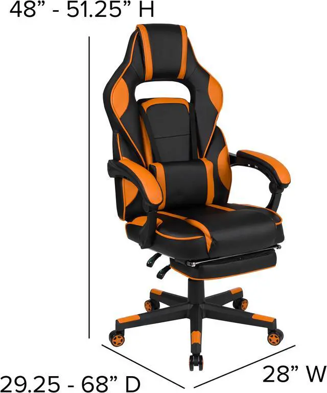 Alt view image 5 of 20 - Flash Furniture X40 Ergonomic LeatherSoft Swivel Gaming Massaging Chair Black/Orange (CH00288OR)
