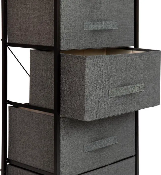 Alt view image 6 of 20 - 4 Drawer Wood Top Black Cast Iron Frame Vertical Storage Dresser with Dark Gray Easy Pull Fabric Drawers
